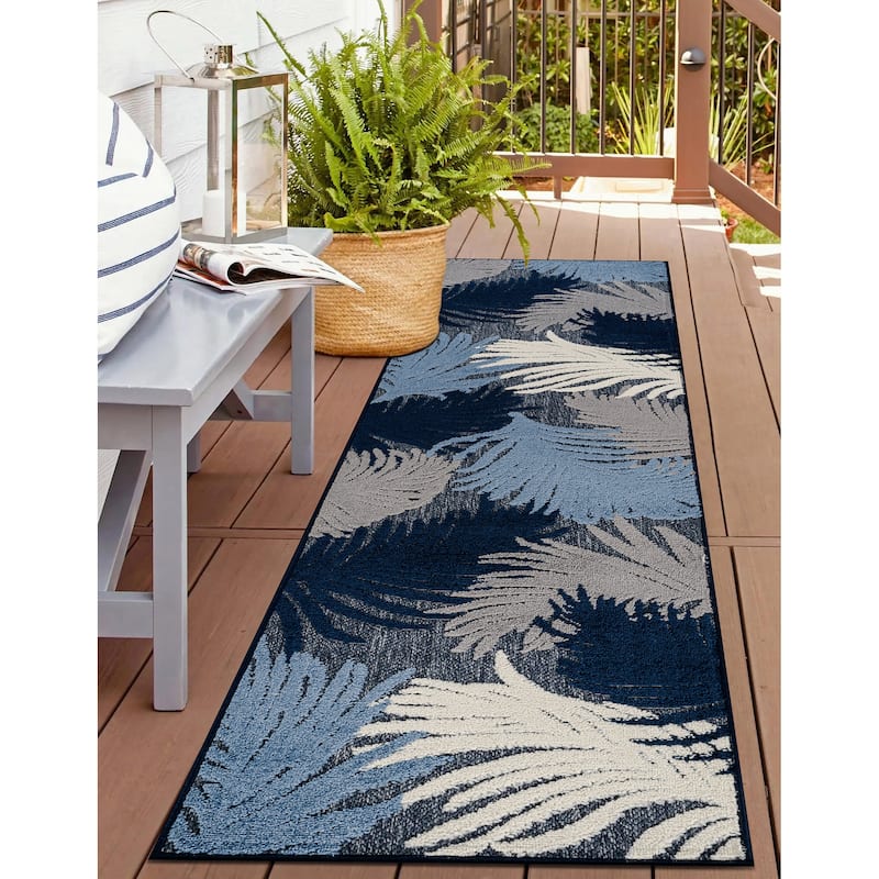 World Rug Gallery Tropical Floral Indoor/Outdoor Area Rug - 2' x 7' - Dark Blue