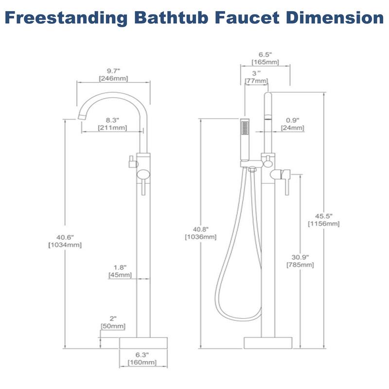 Floor Mount Bathtub Filler with Handheld Shower, Gold/Black/Sliver Freestanding Bathtub Faucet, Stand Alone Tub Faucet