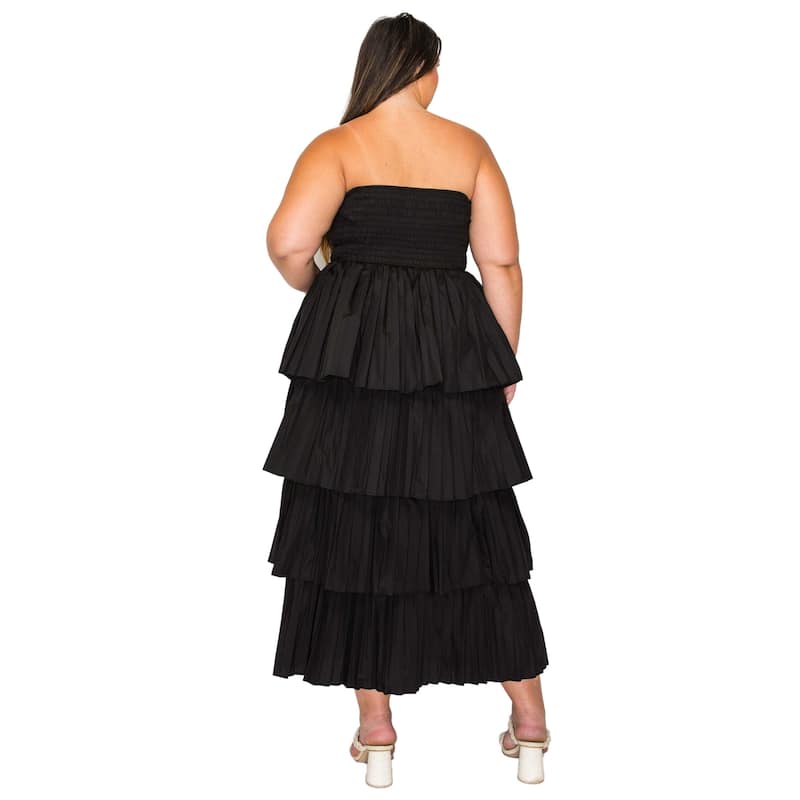 L I V D Plus Size Eleni Strapless Pleated Tiered Dress