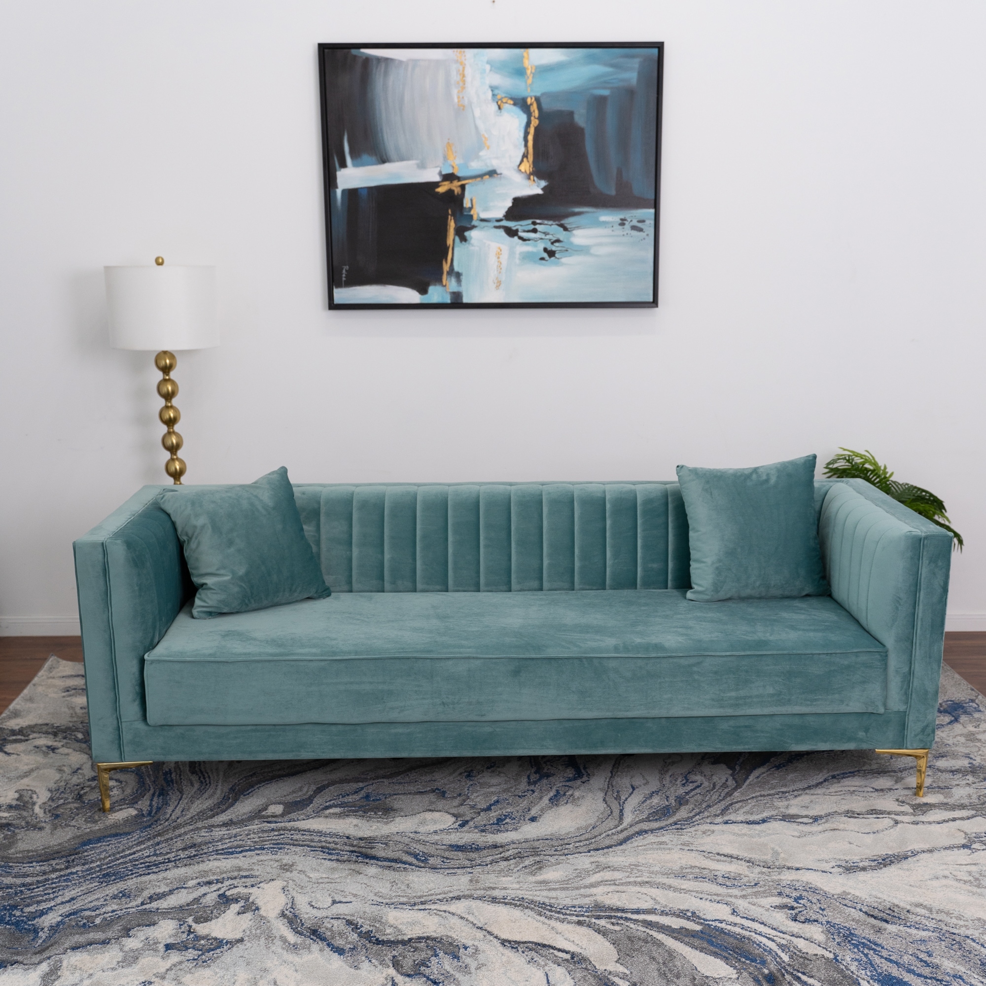 Ashcroft Kansas Mid-Century Modern Tight Back Velvet Sofa