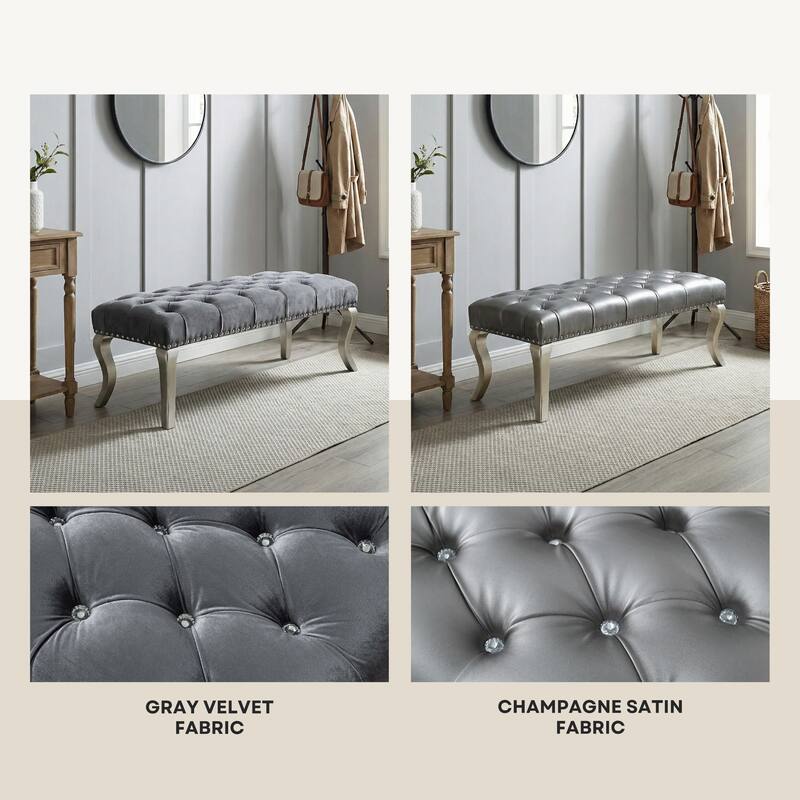 Roundhill Furniture Decor Maxem Tufted Upholstered Seat with Nailhead Trim Bench