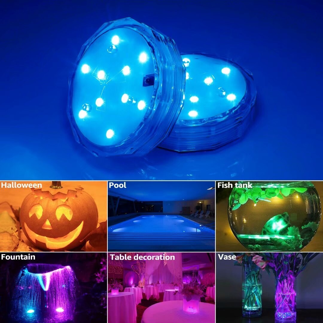 24k-3p Submersible Led Lights,Waterproof Colorful Battery Remote Controlled UNPAD Wireless Underwater Lights for Party,Pond,Pool