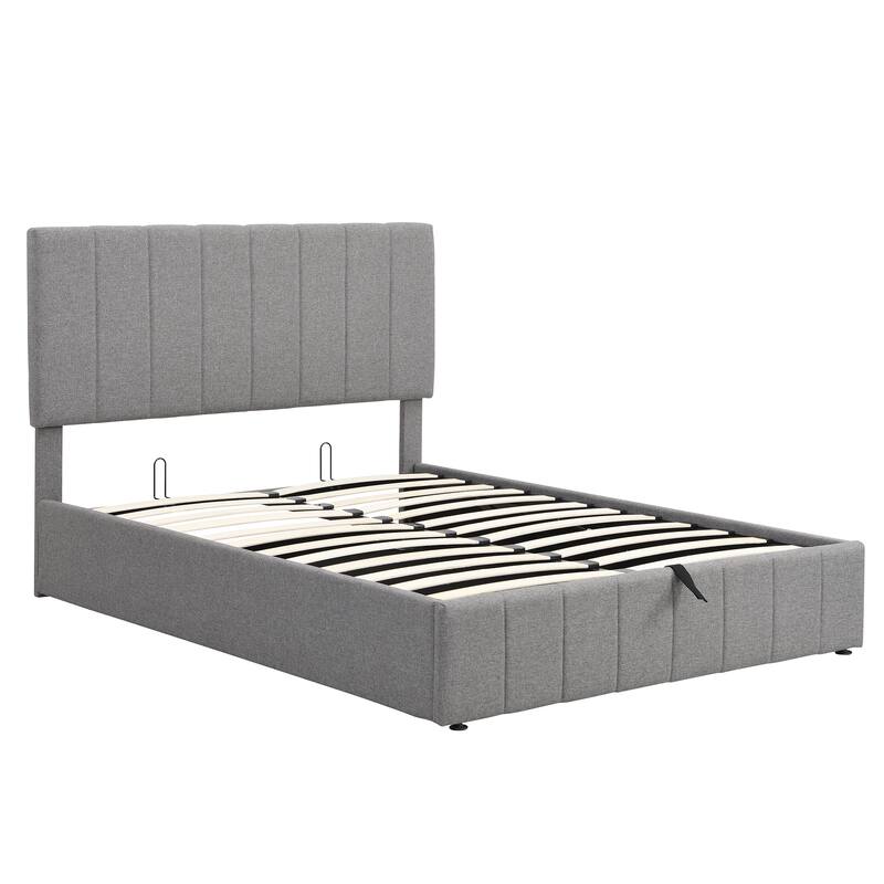Linen Upholstered Platform Bed with a Hydraulic Storage System