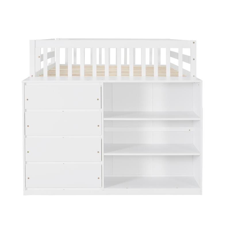 Space-Saving Full Bunk Bed with 4 Drawers, 3 Shelves, and Sturdy Ladder