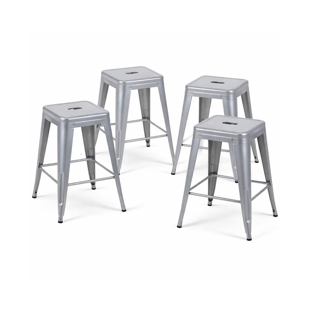 AC Pacific 24 Inch Industrial Stackable Metal Counter Stools Set of 4