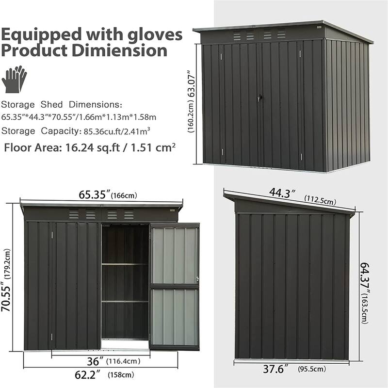 Outdoor Storage Shed with Vents & Lockable Double Doors, Sloping Roof
