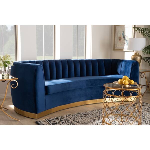 Shop Paris Glam Royal Blue Velvet Fabric Gold Finished Sofa On