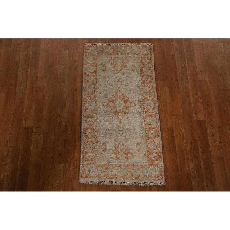 Geometric Oushak Turkish Oriental Rug Wool Hand-knotted Foyer Carpet - 2'0" x 3'10"