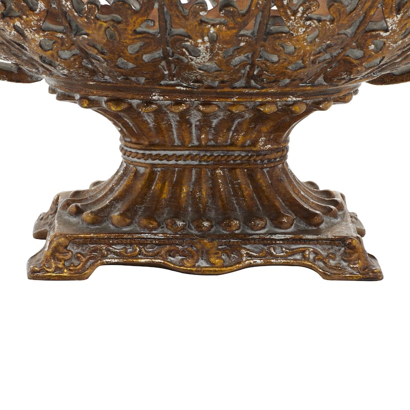 Polystone Ornate Decorative Decorative Bowl with Handles - Gold - Roche River Decor