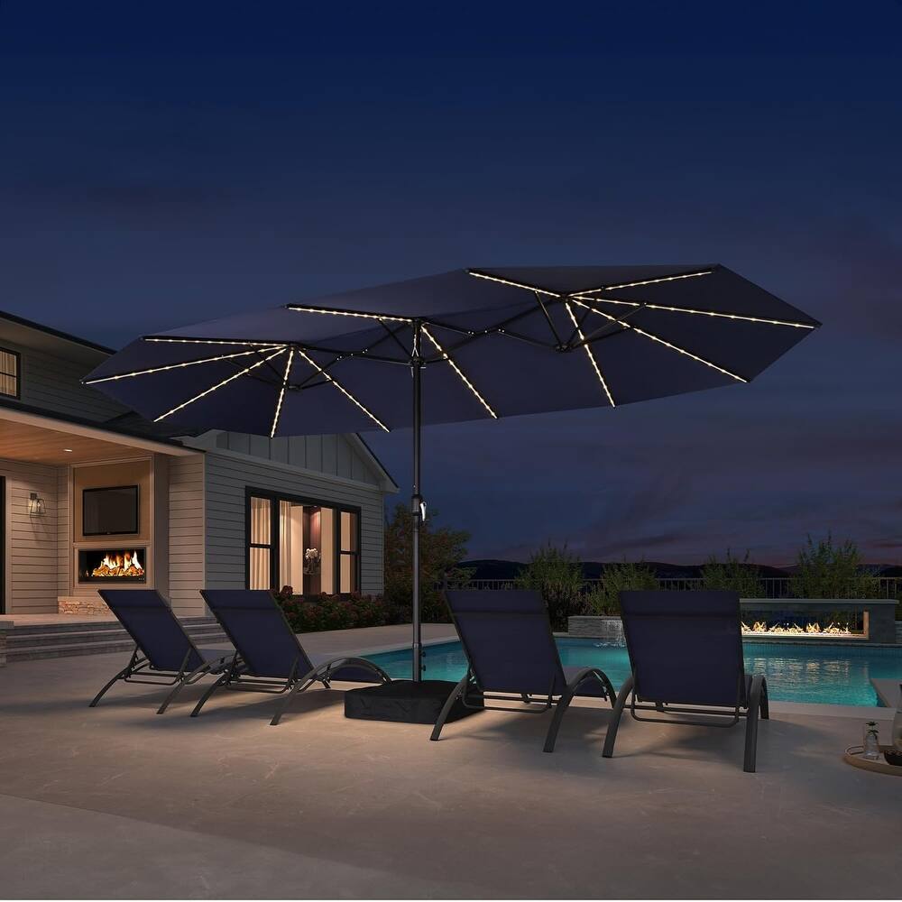 PURPLE LEAF 15ft Patio Market Umbrella with Lights OR Without lights and Base Double-Sided Rectangle Outdoor Table Sun Umbrellas