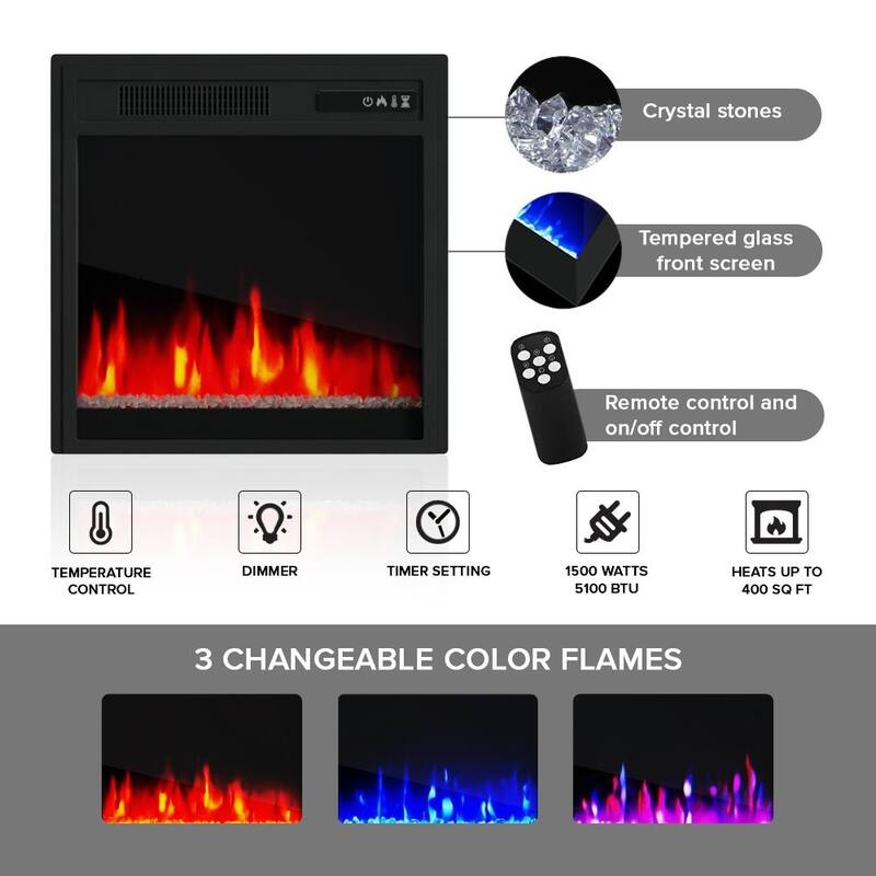 Black 5100BTU 20-inch Wall Mounted/Recessed Electric Fireplace