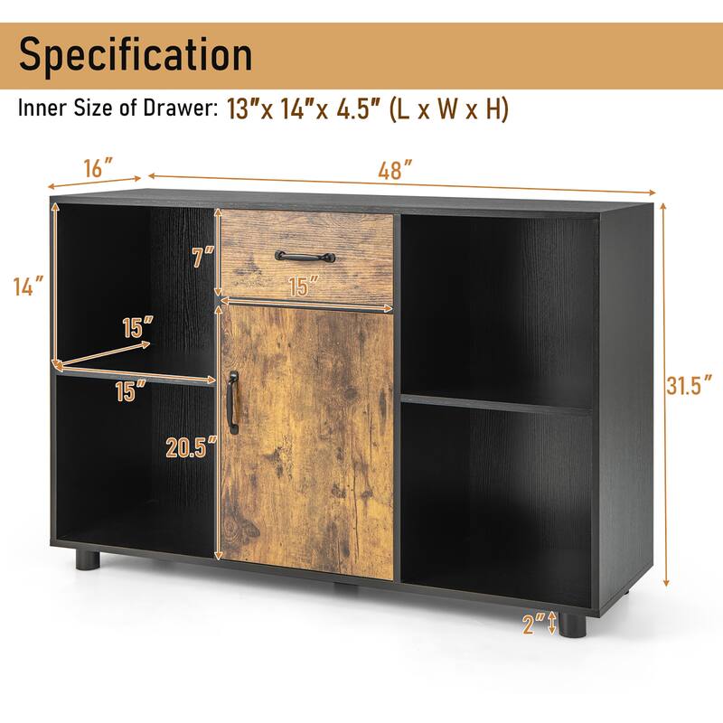 Costway Farmhouse Buffet Sideboard Coffee Bar File Cabinet Console - 48'' x 16'' x 31.5'' (L x W x H)