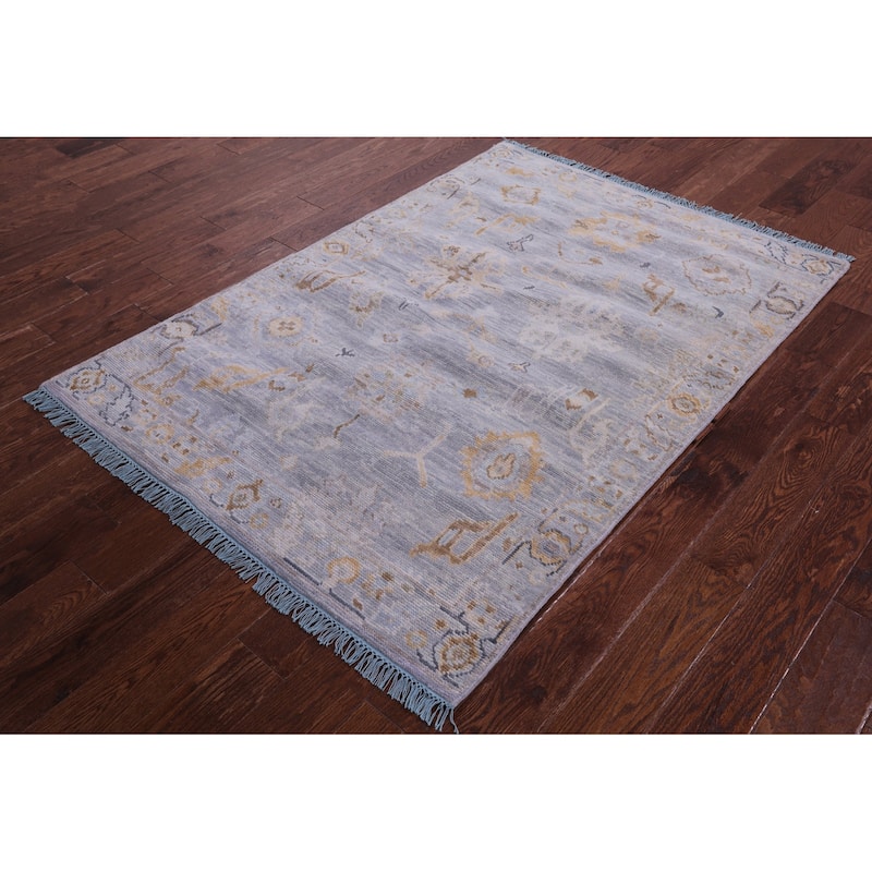 Golden Nile Grey Turkish Oushak Handmade Wool Rug - 4' 1" X 5' 11"