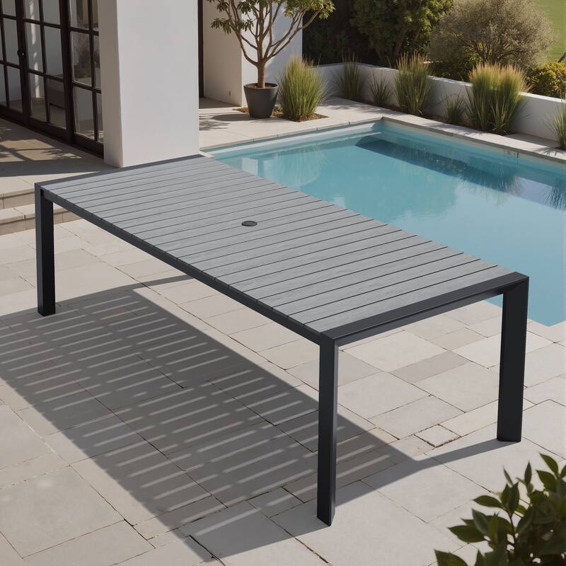 Outdoor All-Weather Aluminum Patio Rectangular Dining Table with Umbrella Hole