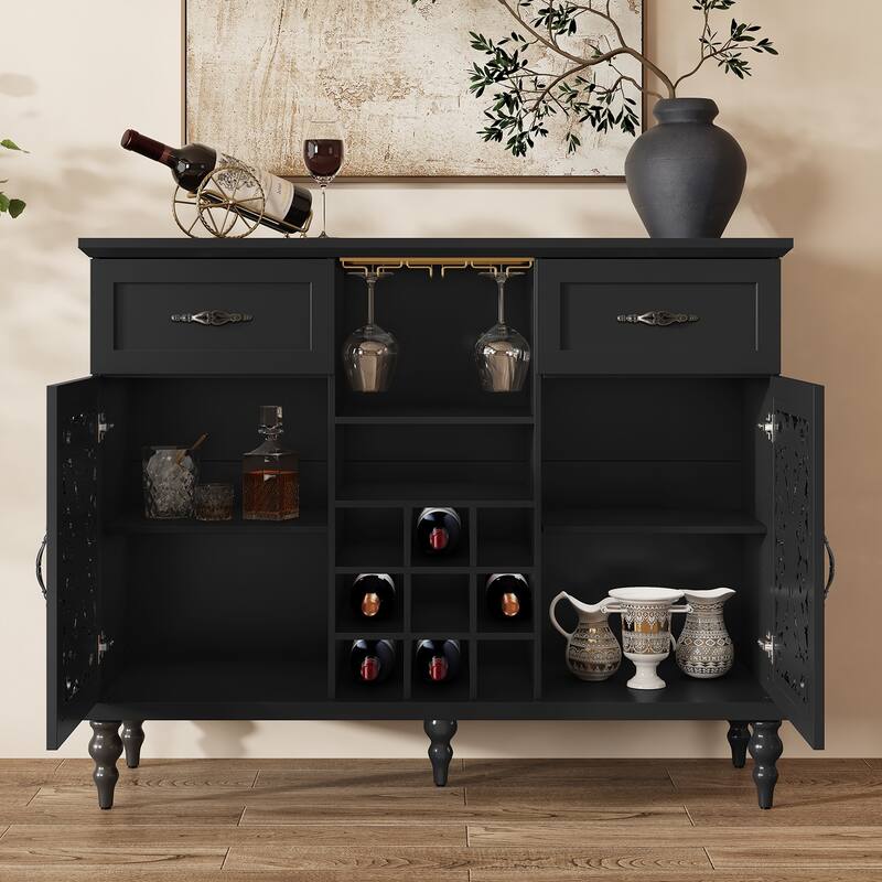 47.2" W Coffee Bar Wine Cabinet With Wine Rack