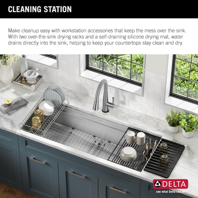Delta 95BA131-45S Rivet 45” Workstation Kitchen Sink Undermount 16