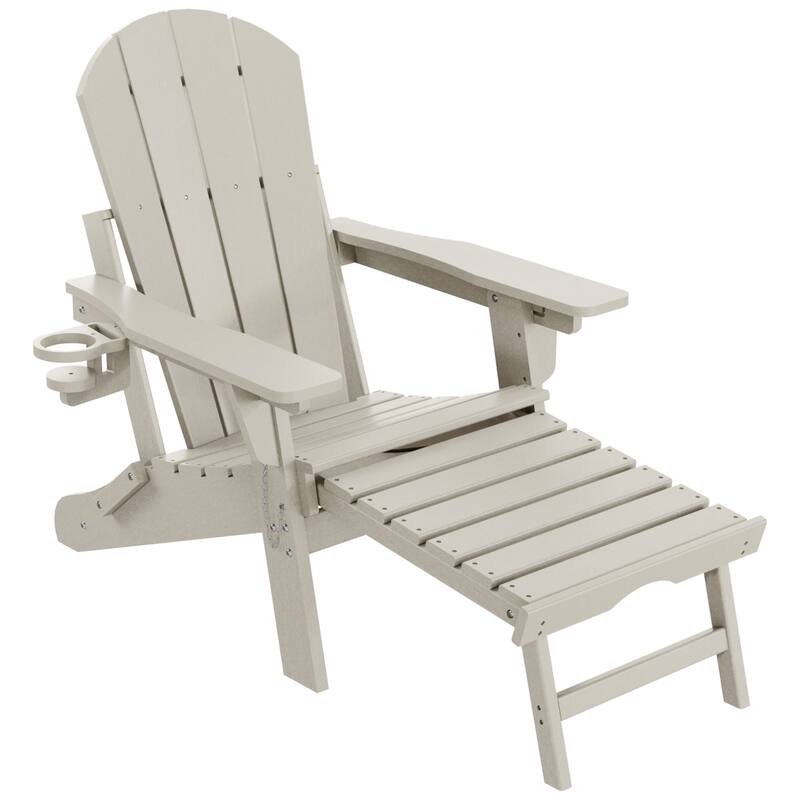 Laguna Outdoor Folding Adjustable Adirondack Chair with Cup Holder & Hideaway Ottoman (Set of 2)