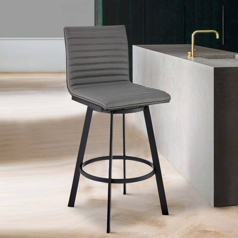 Swivel Counter Barstool with Horizontal Channel Stitching - Black and Gray