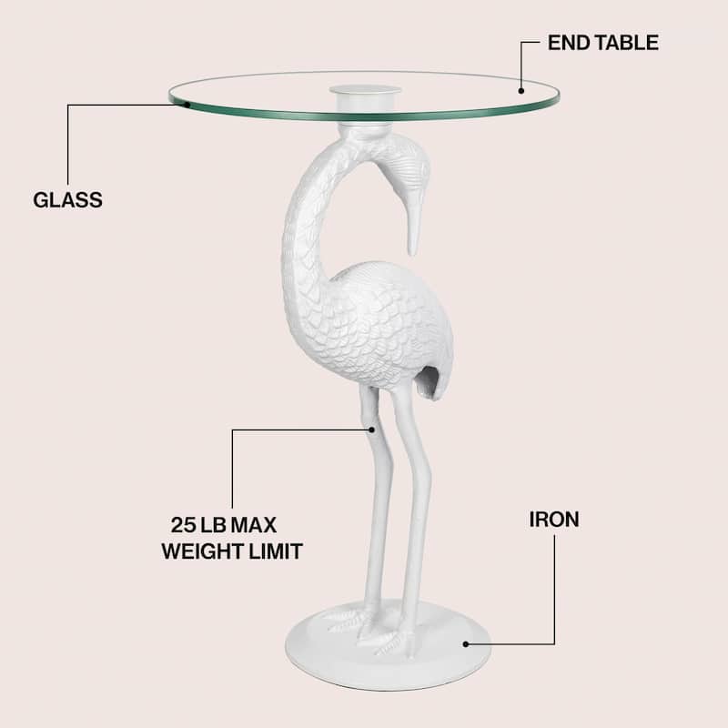 Nysha 25" Glass Top Flamingo end Table, Pink, by JONATHAN Y