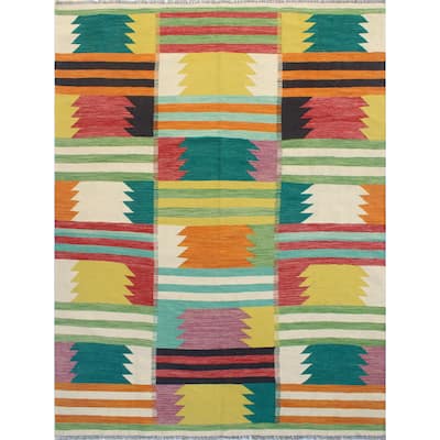 Modern Flatweave Manar Ivory/Green Rug - 5'8" x 8'1"