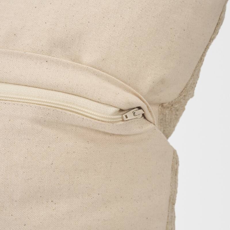 Jeren Beige Checker Textured Cotton-Linen Decorative Square Pillow Cover