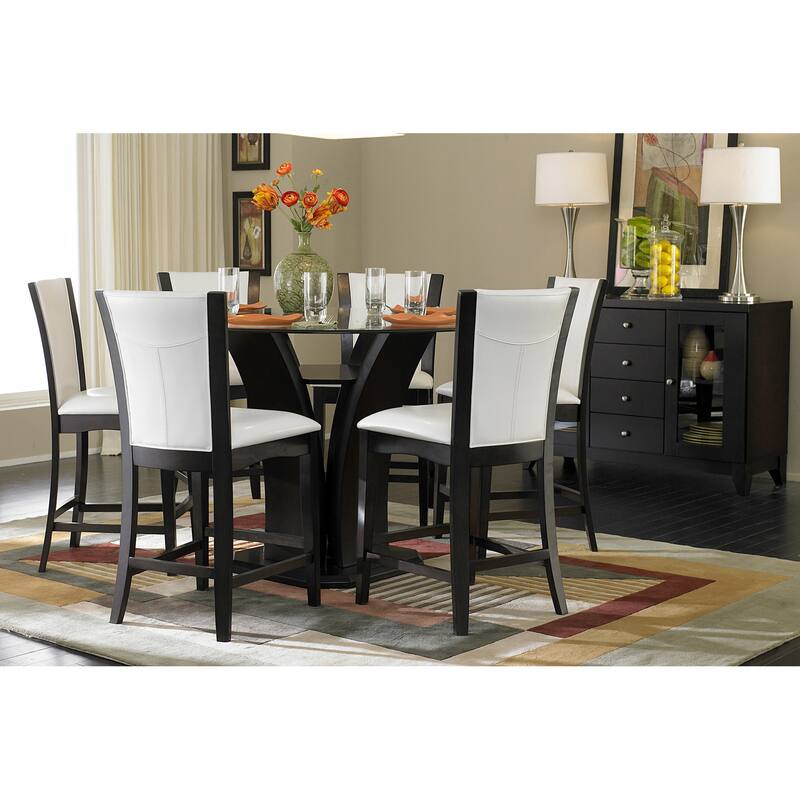 Modern Contemporary Counter Height Chairs Set of 2 White Faux Leather Upholstered Espresso Finish Hardwood Solid