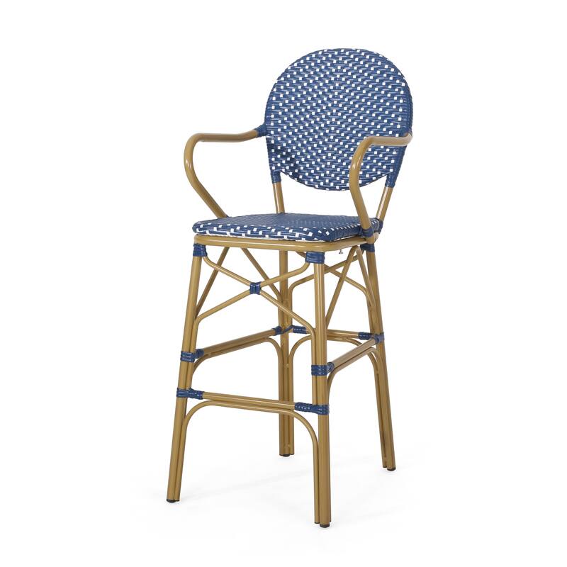 Outdoor Wicker and Aluminum Barstools, Set of 2