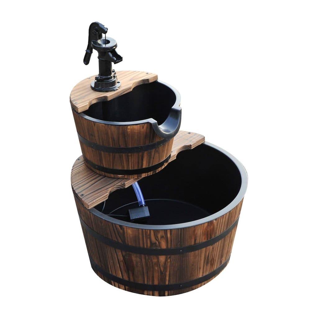 Outsunny Accent Two-Tier Rustic Wooden Barrel Fountain