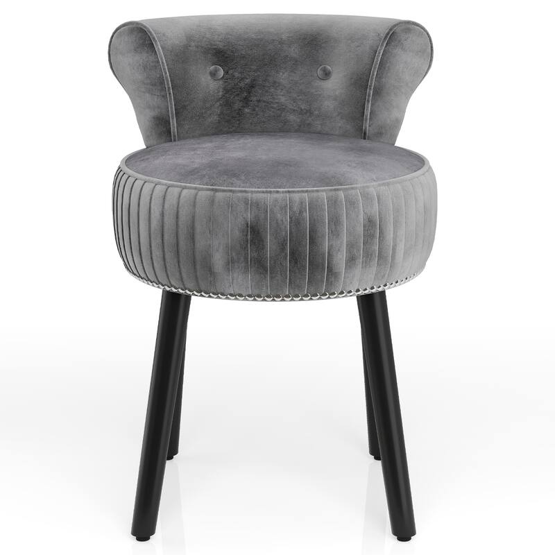 Gymax Velvet Vanity Chair w/ Back Tufted Low Back & Solid Wood Legs