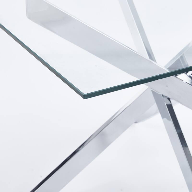 47.24"L Dining Table with Cross Metal Leg and Glass Top