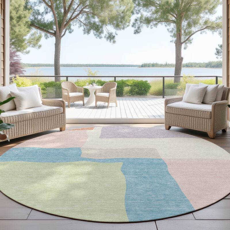 Machine Washable Indoor/ Outdoor Contemporary Blox Chantille Rug - Pink - 8' x 8'
