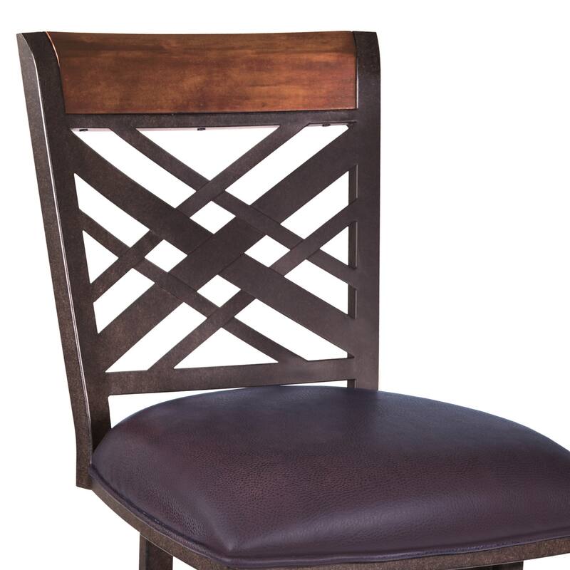 30" Bar Height Stool Brown Faux Leather Upholstered Seat with Iron Frame and Footrest for Kitchen or Bar