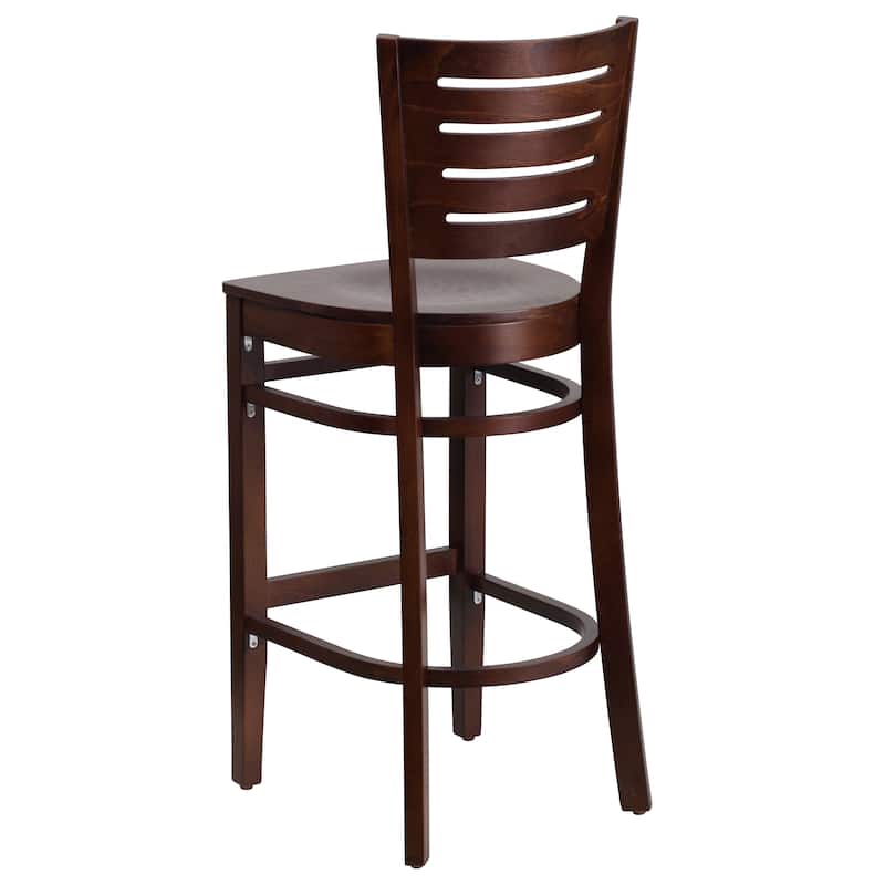 Slat Back Wooden Restaurant Barstool - 16.75"W x 18"D x 43.5"H - 16.75"W x 18"D x 43.5"H - Walnut Wood Seat/ Walnut Wood Frame