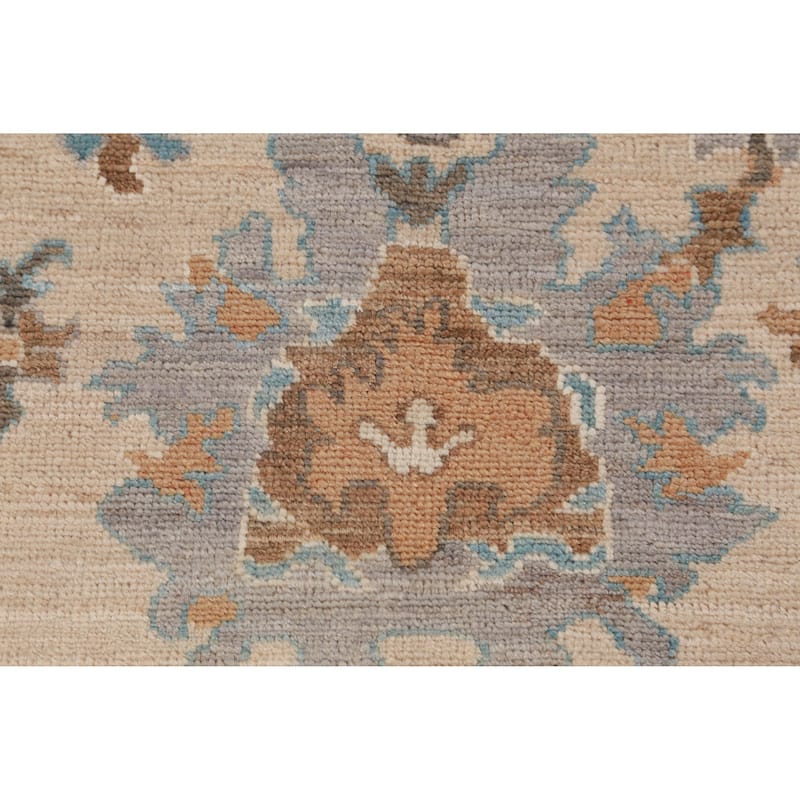 Hand Knotted Oriental 100% Wool Carpet Transitional All-Over Beige & Ivories Oushak Area Rug - 9' 0'' X 6' 1''
