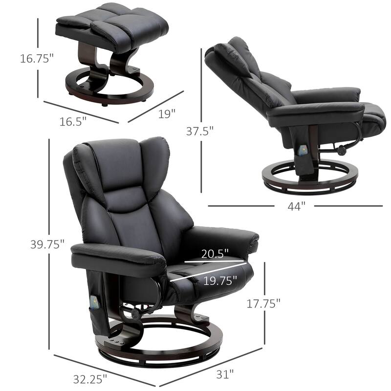 Massage Recliner Chair with Ottoman Footrest,10 Vibration Points,360°Swivel,Faux Leather Chair with Side Pocket,Remote Control
