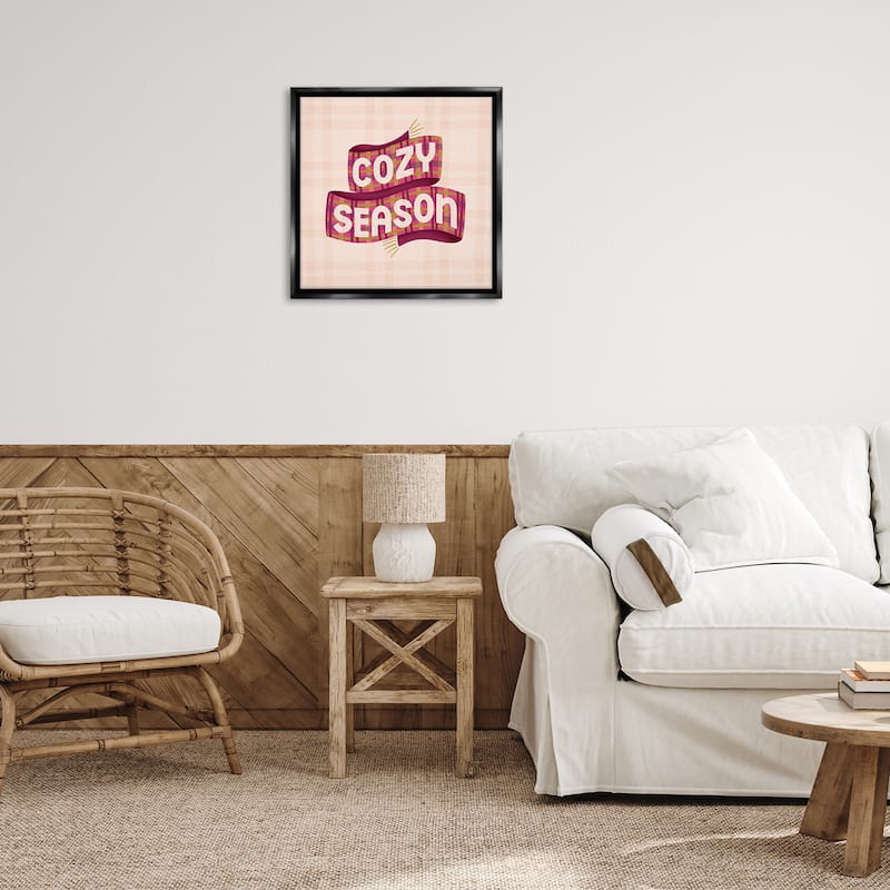 Stupell Cozy Season Scarf on Plaid Framed Floater Canvas Wall Art Design By Sarah Hickman