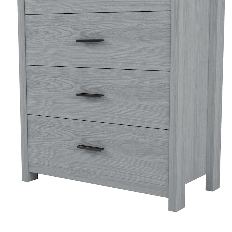 Vintage American Country Style Dresser Bedroom Storage Cabinet with 5 Drawers, for Bedroom, Light Gray