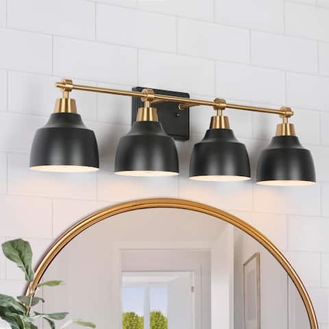 Malryn Modern 4-Light Black Gold Linear Bathroom Vanity Light Wall Sconce for Powder Room