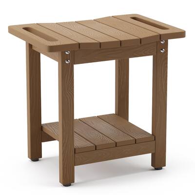 HDPS Shower Bench Seat with Shelf, Brown Shower Stool for Inside Shower Waterproof, Bath Shower Stool Chair for Bathroom