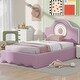 preview thumbnail 16 of 24, Twin/Full Size Upholstered Platform Bed with LED Headboard, Cute Kids Bed Frame Pink Floor Bed