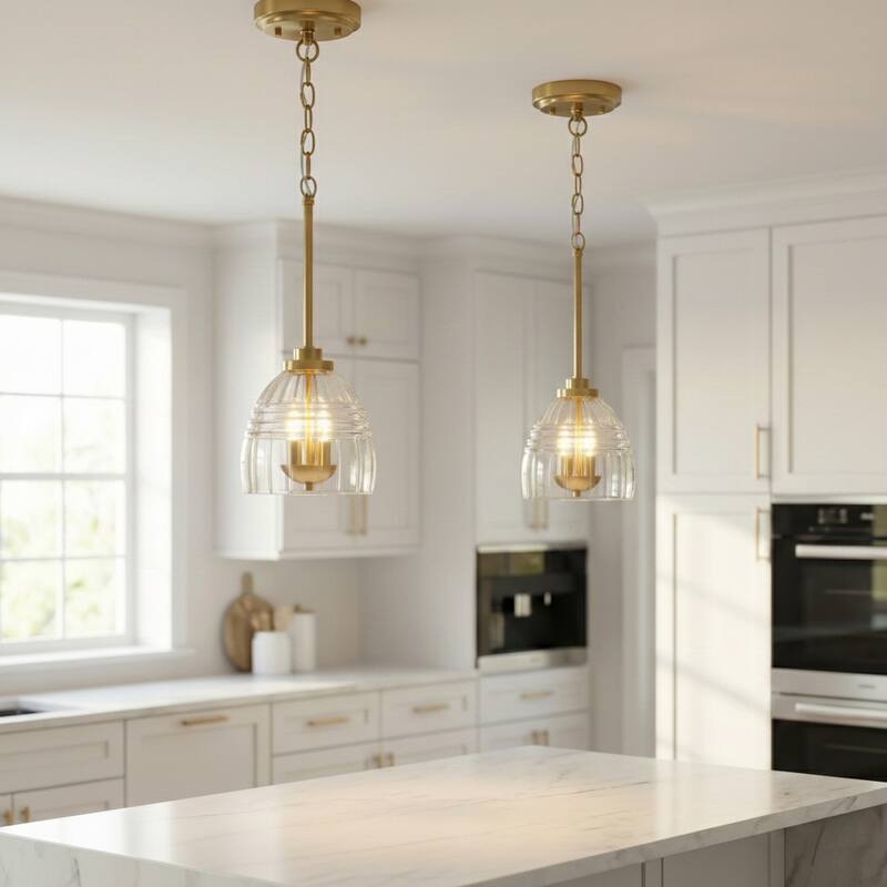 Scartex 3-Light Chain Pendant with Clear Glass Shade - Gold