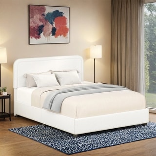 Queen Size Ivory Boucle Upholstered Platform Bed w/4 Drawers Storage ...