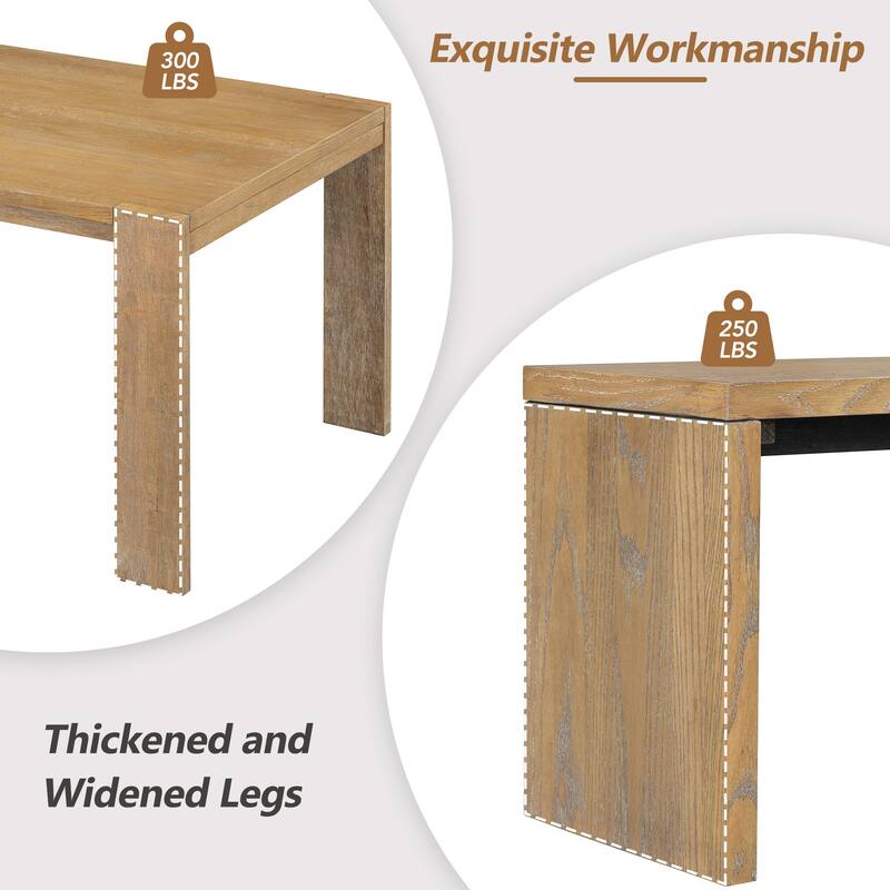 3-piece Farmhouse Style Simple Dining Set, Dining Table and 2 Benches, for Dining Room, Kitchen and Living Room (Natural