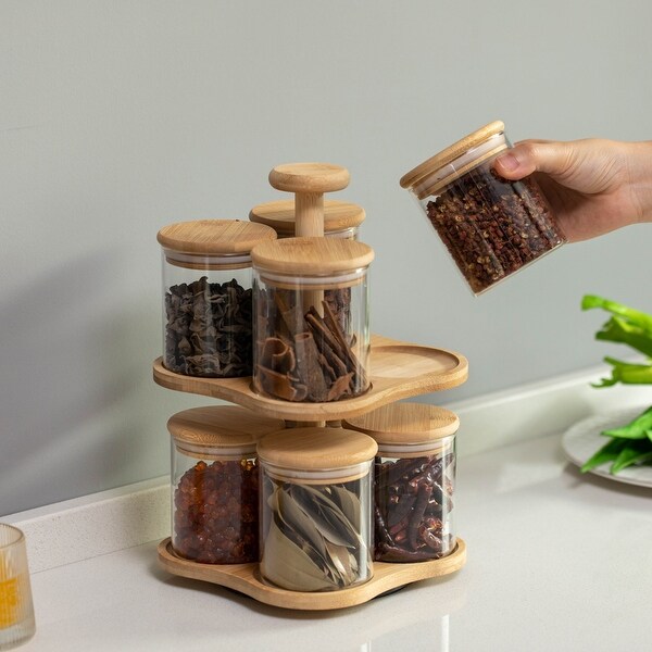 【未開封】Lazy Master スピリッツ 500ml 42% 6本セット Basicwise Minimalist Two-Tier Bamboo Lazy Susan Turntable with 8