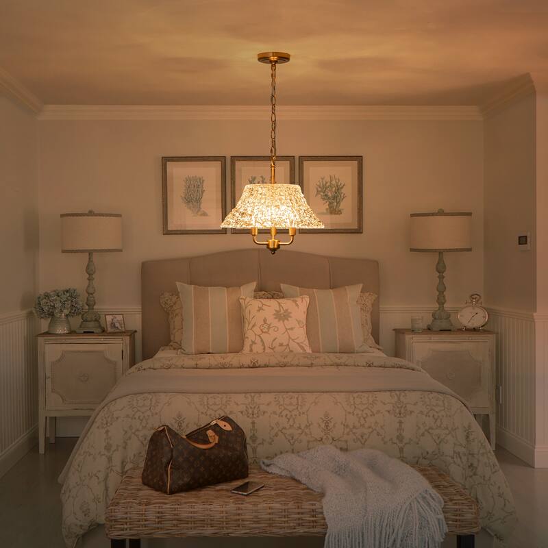 3-Light Pendant Light with Handblown Ripple Glass Kitchen Fixture - Dia.15-in