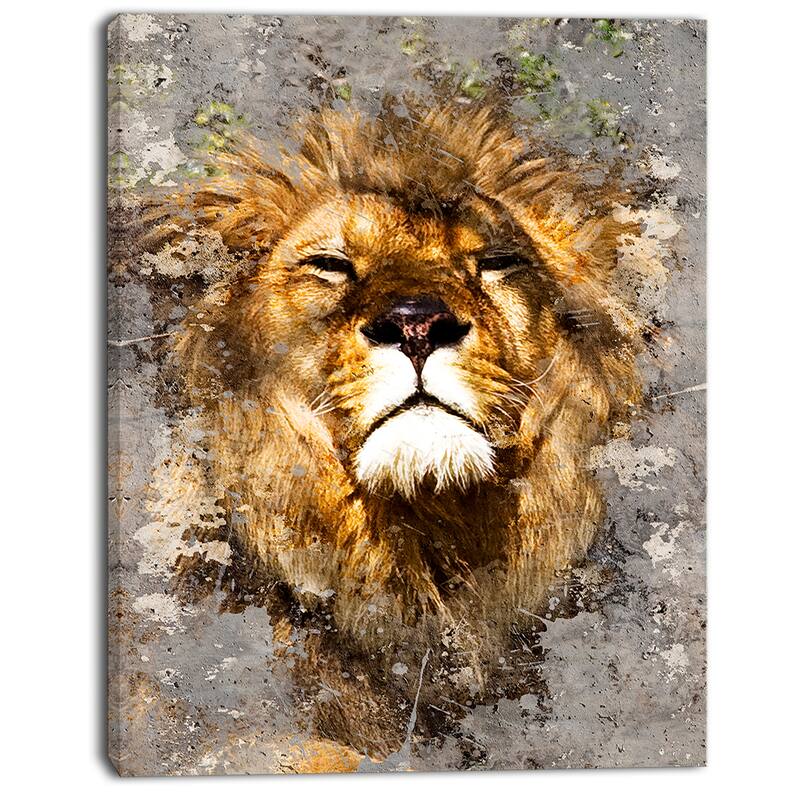 Designart "Lion Head with Textures" Animal Canvas Art Print