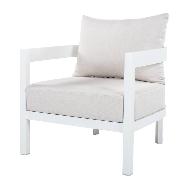 Christopher Knight Home - Modern 4-Piece Outdoor Aluminum Patio Conversation Set with Oval Glass Coffee Table & Cushions