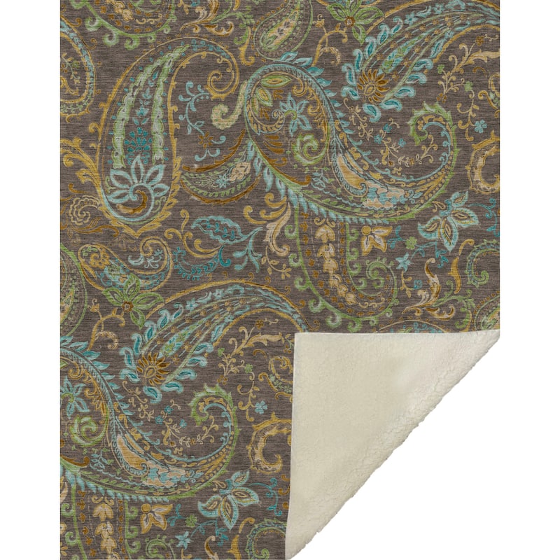 Premium Machine Washable Paisley Sherpa Throw Blanket