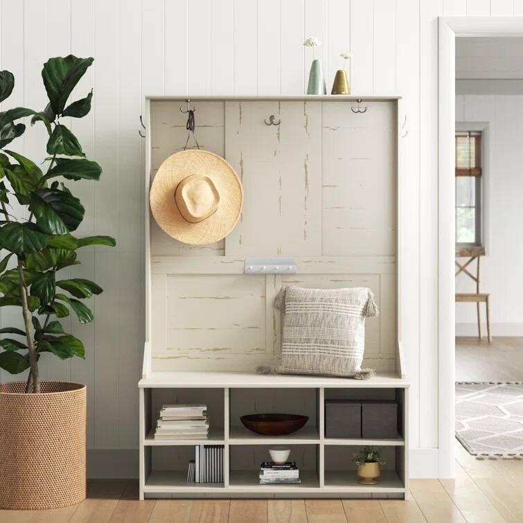 Saint Birch Salisbury Antique White Hall Tree and Shoe Bench