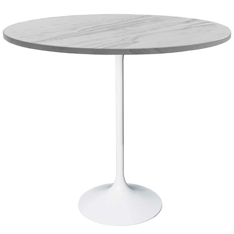 LeisureMod Verve Round Bar Dining Table with White Resin TableTop and White Steel Base for Kitchen & Dining Room - 48-Inch